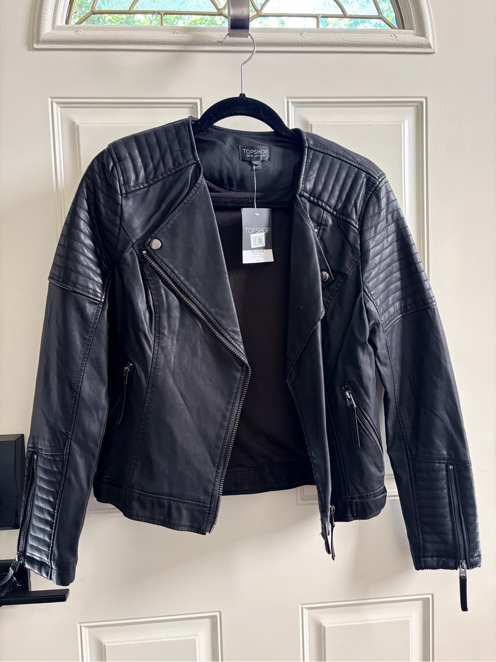 Topshop Black Quilted Faux Leather Moto-Style Jacket